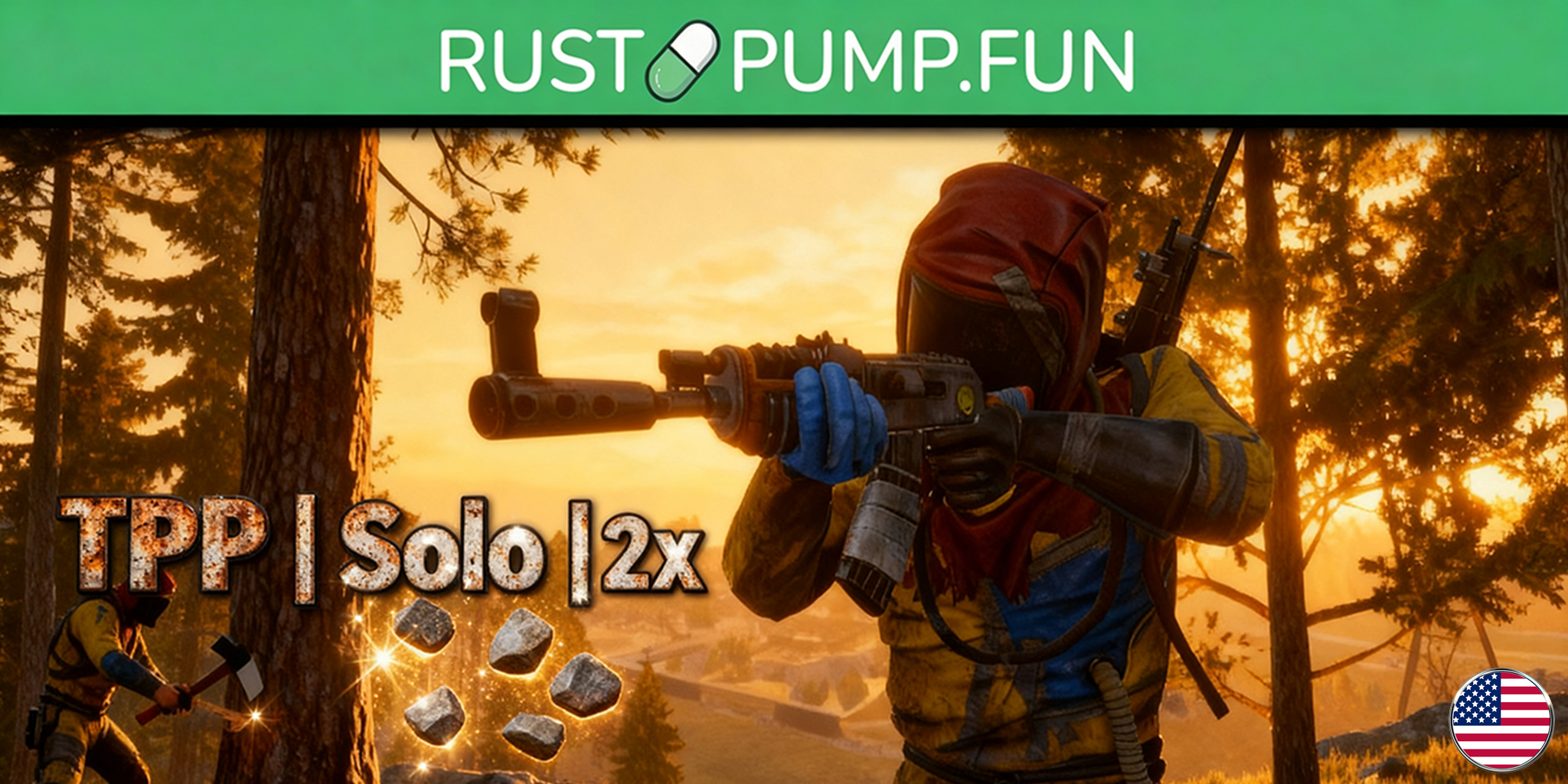 Баннер сервера TPP US 2x Solo Only | RustPump.fun